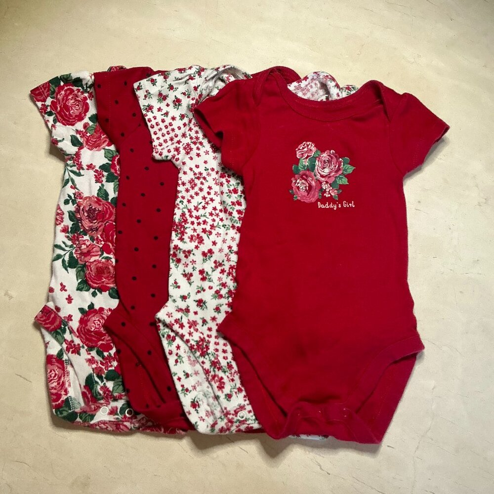 Bundles, Onesie Red Rose Collection, set of 4, Size 12 to 18 months
